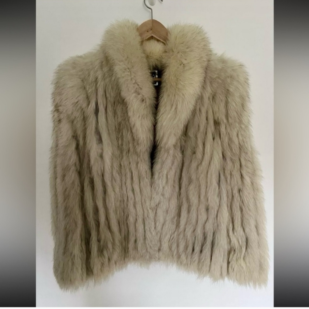 Saga Fox, Genuine Fur Coat, Beige Silver, Tan, White